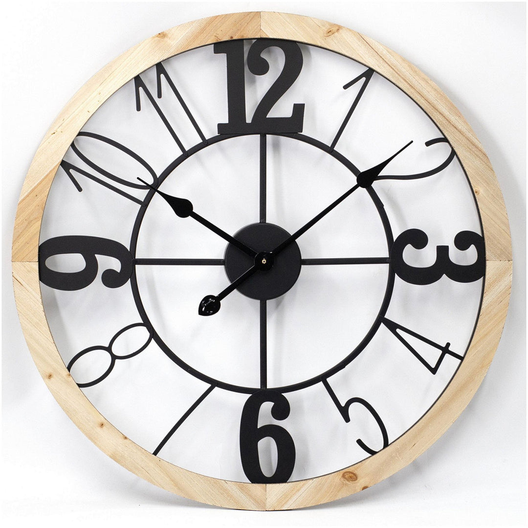 Toki Harper Floating Numbers Wood Metal Wall Clock 60cm 23073 1