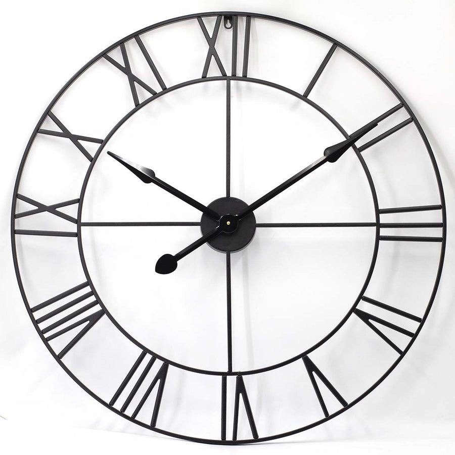 Toki Karl Extra Large Metal Roman Skeleton Wall Clock Black 80cm 23064 1