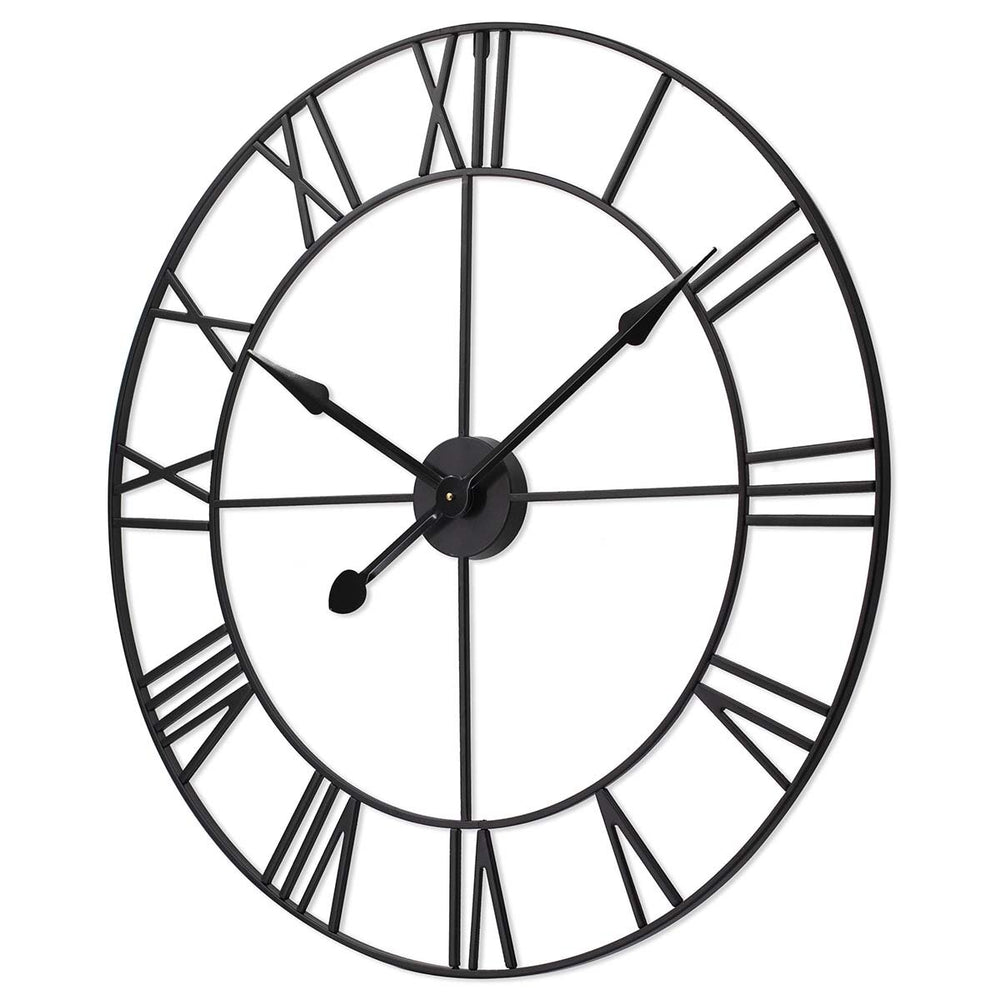 Toki Karl Extra Large Metal Roman Skeleton Wall Clock Black 80cm 23064 2