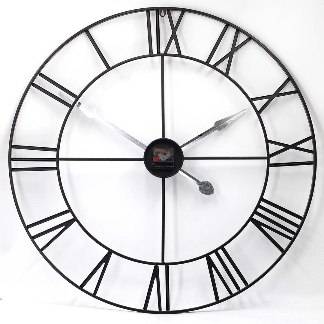 Toki Karl Extra Large Metal Roman Skeleton Wall Clock Black 80cm 23064 3