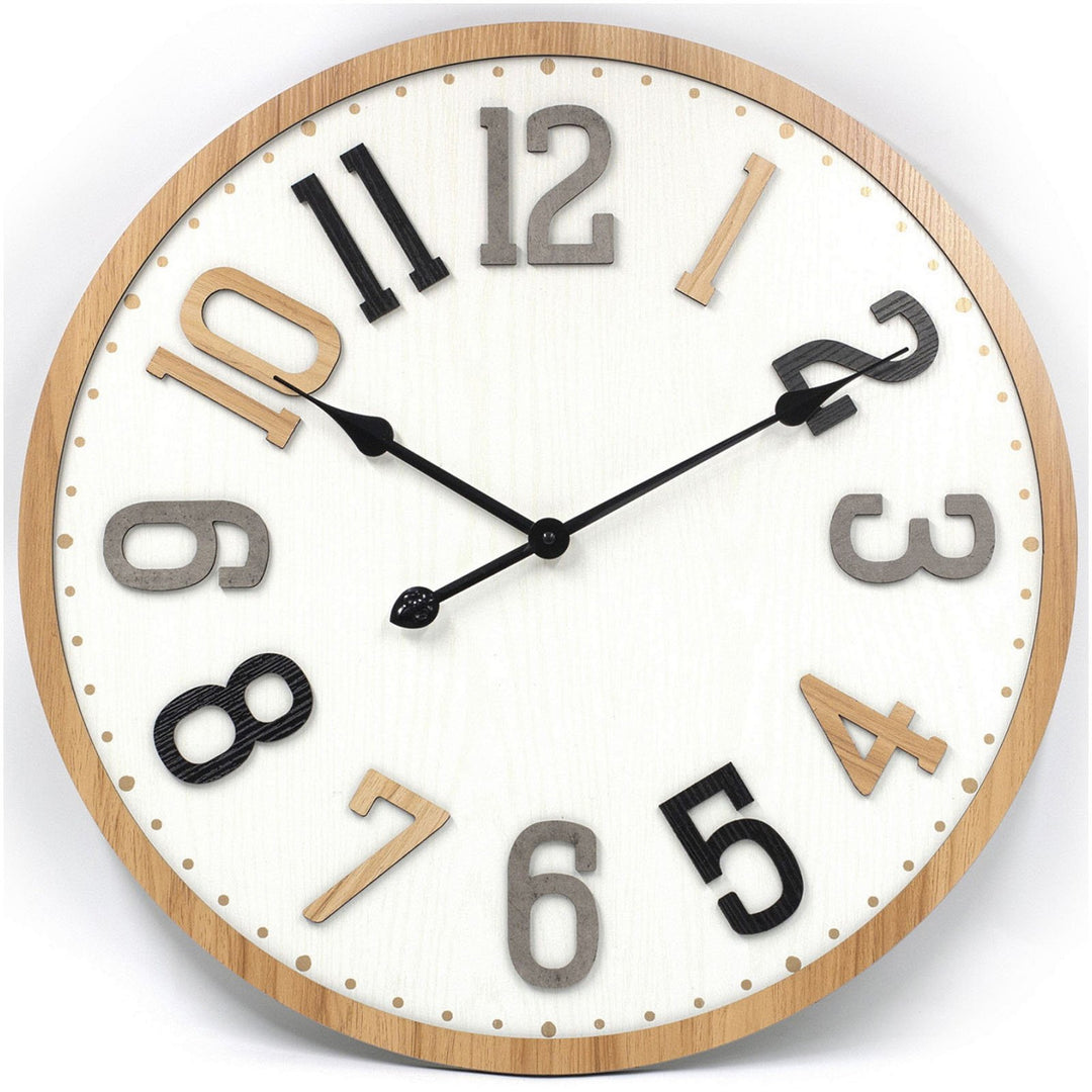 Toki Teddy Embossed Numbers Wooden Wall Clock 60cm 23070 1
