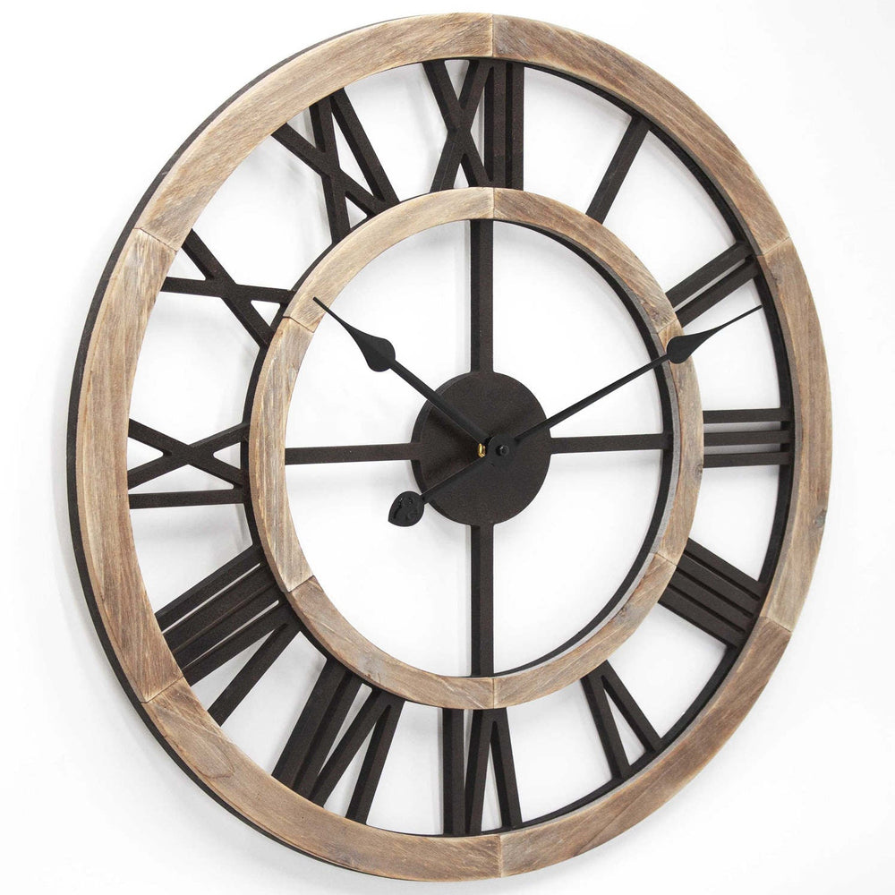 Toki Toni Floating Roman Wooden Wall Clock Black Brown 60cm 23124 2