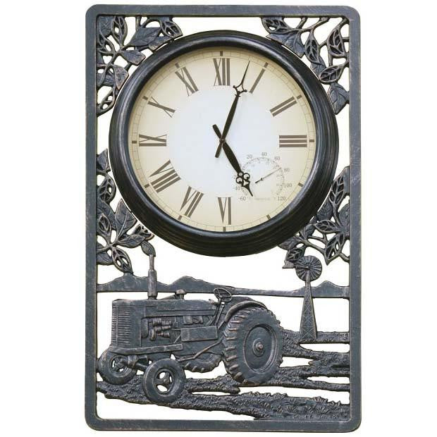 Tractor Cast Aluminium Thermometer Outdoor Wall Clock 72cm CT-C13