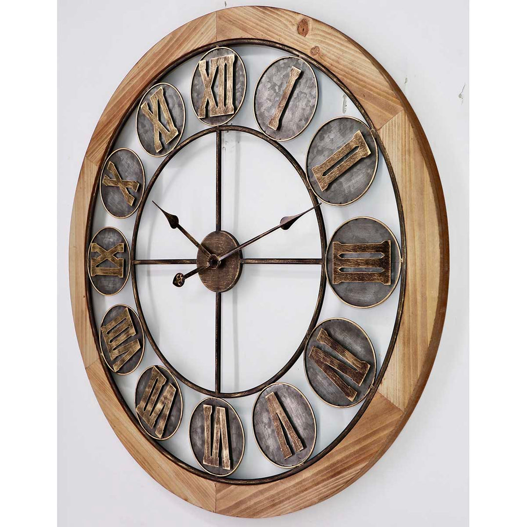 Victory Aramis Floating Roman Discs Metal Wood Wall Clock 80cm CEW 1907 1