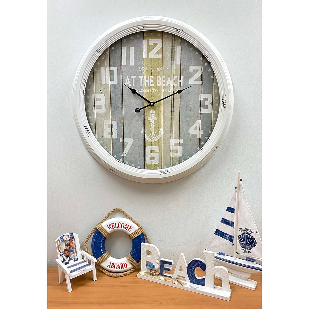 Victory At The Beach Extra Large Vintage Metal Wall Clock White 62cm CHH 322 5