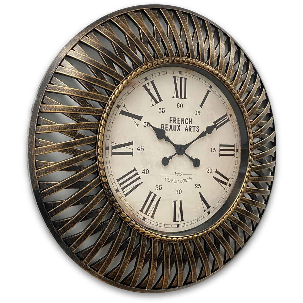 Victory Beax Arts Distressed Hatched Pattern Wall Clock Brown 61cm CWH-6012BR 2
