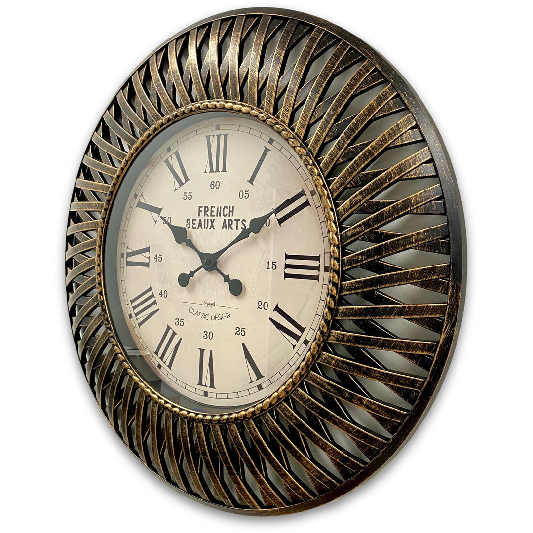 Victory Beax Arts Distressed Hatched Pattern Wall Clock Brown 61cm CWH-6012BR 3