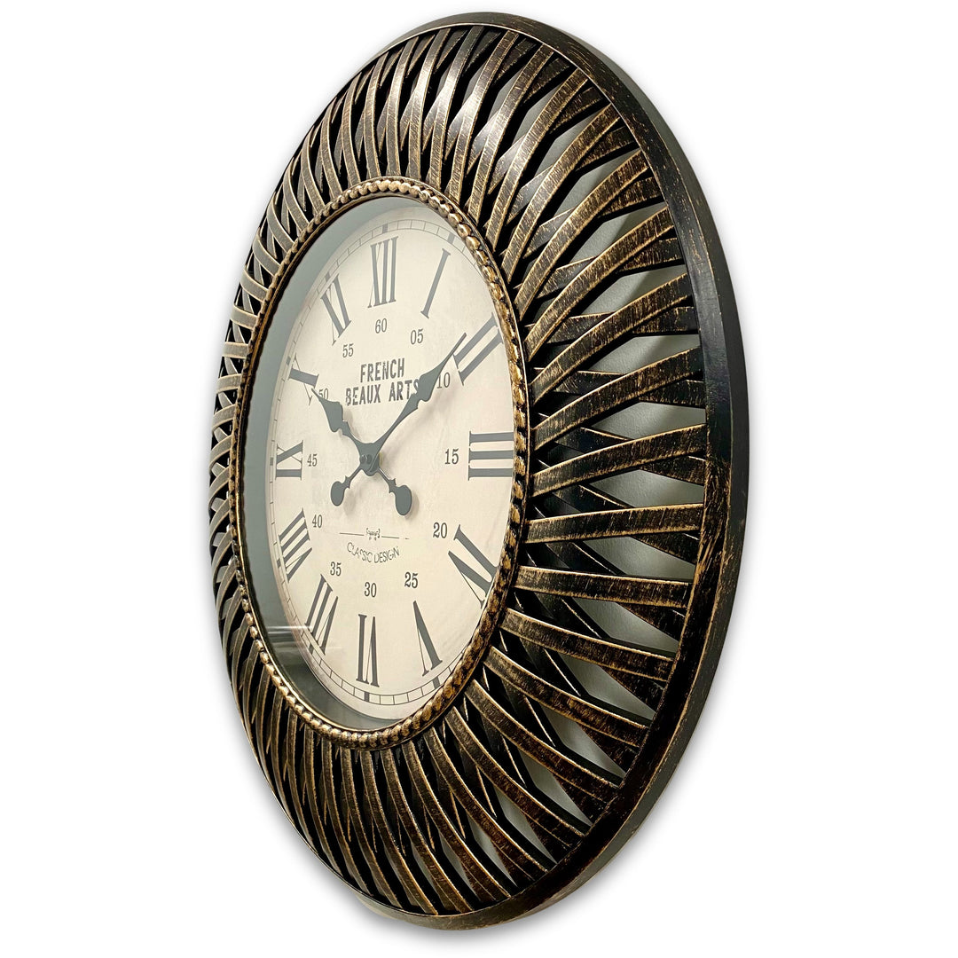 Victory Beax Arts Distressed Hatched Pattern Wall Clock Brown 61cm CWH-6012BR 4