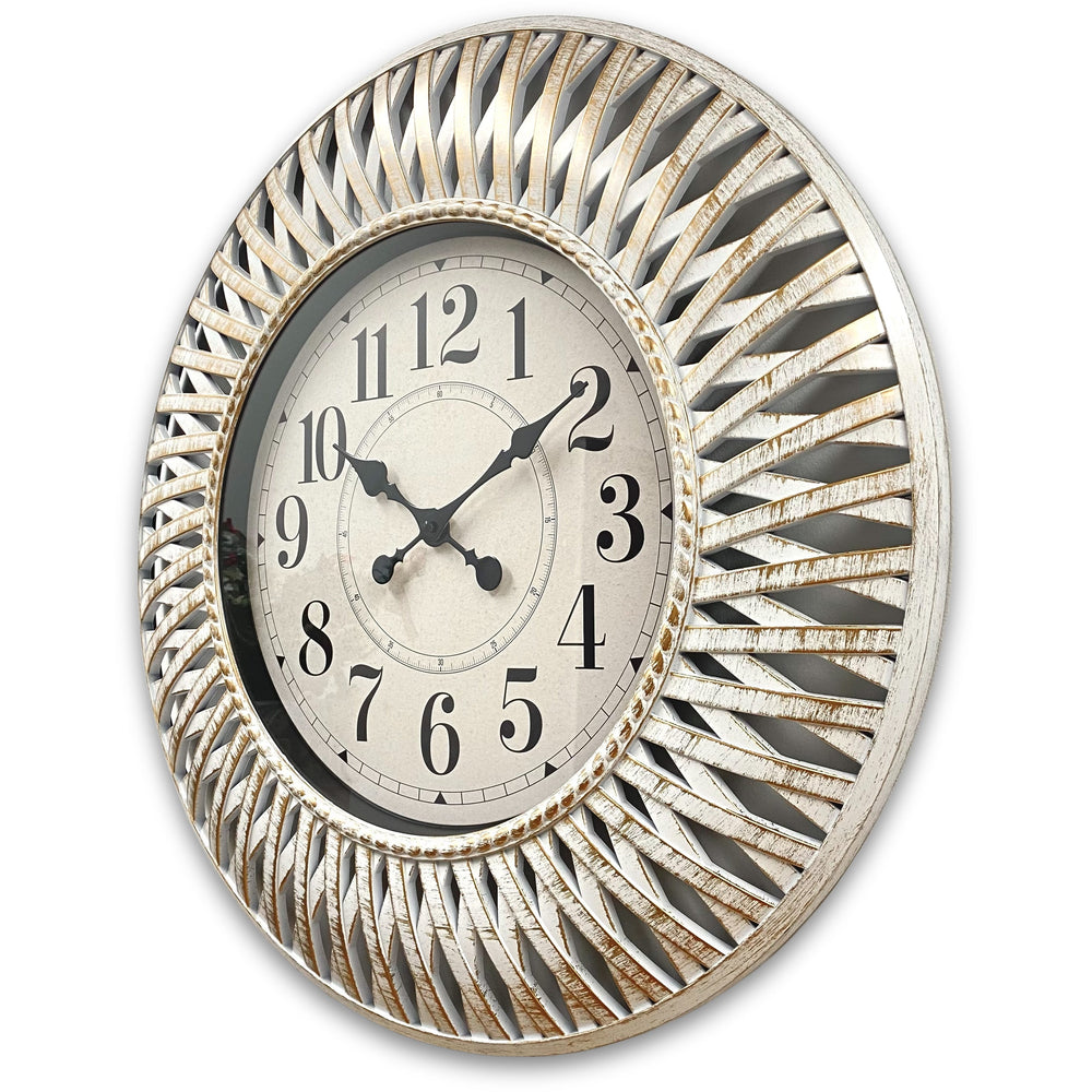 Victory Beax Arts Distressed Hatched Pattern Wall Clock White 61cm CWH-6012W 2