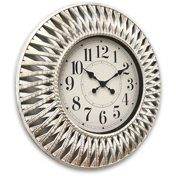 Victory Beax Arts Distressed Hatched Pattern Wall Clock White 61cm CWH-6012W 3