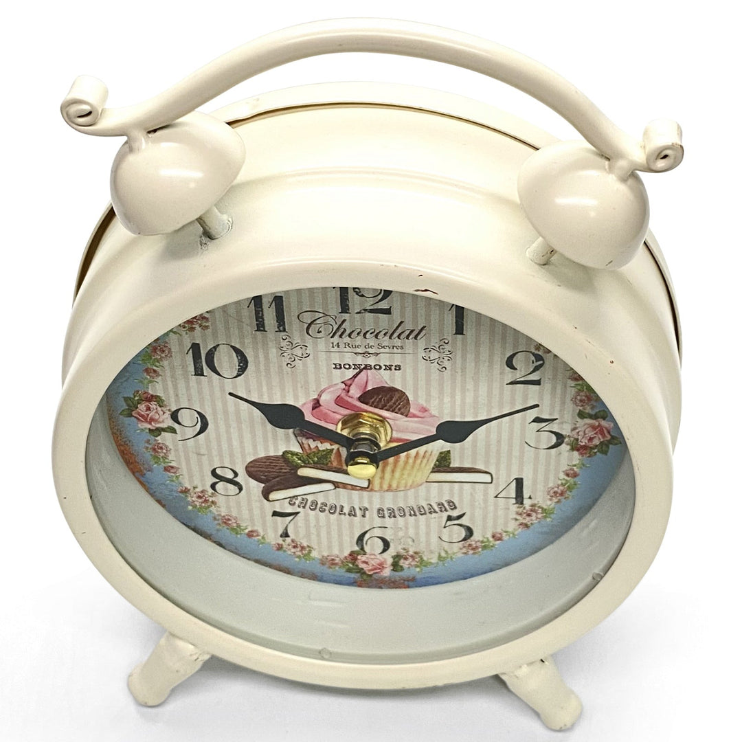 Victory Chocolat Faux Twin Bell Metal Vintage Desk Clock Off White 21cm THH-88 4