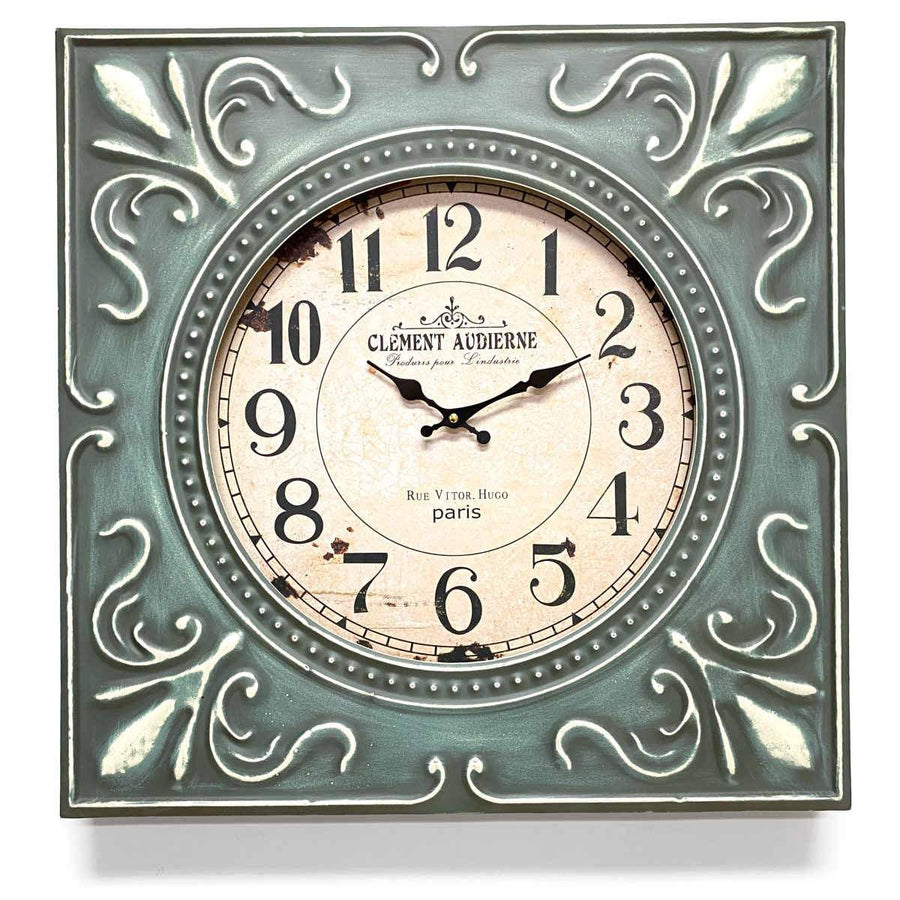 Victory Clement Audierne Green Pressed Metal Flower Frame Wall Clock 60cm CHH-881 1