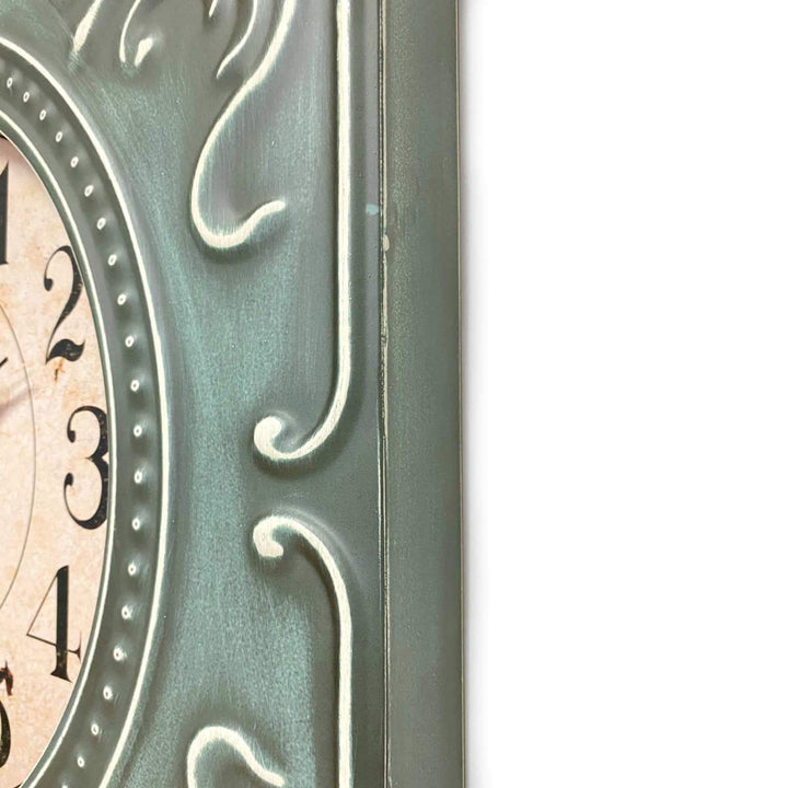Victory Clement Audierne Green Pressed Metal Flower Frame Wall Clock 60cm CHH-881 4