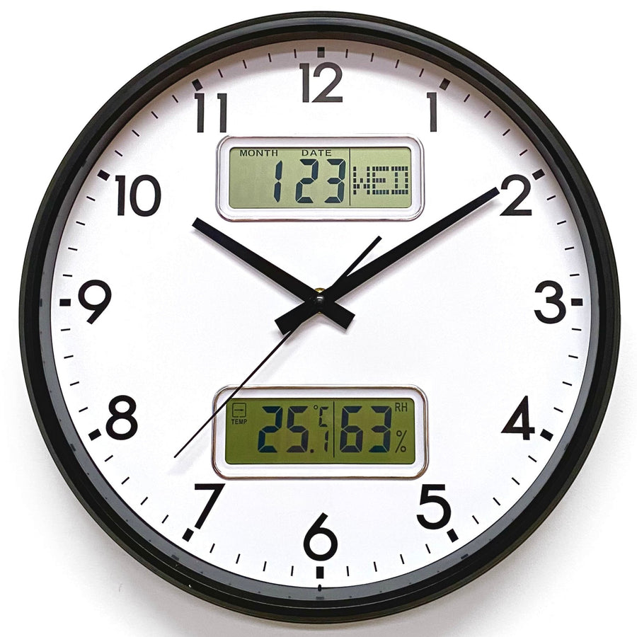 Victory Hayes Analog with Digital Date Day Temp Hygro Wall Clock Black 32cm CJB-236B 1