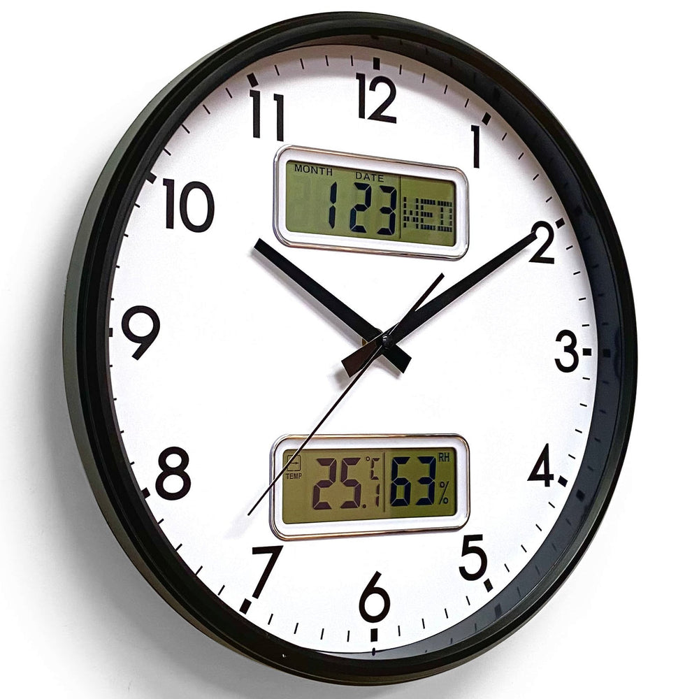 Victory Hayes Analog with Digital Date Day Temp Hygro Wall Clock Black 32cm CJB-236B 2