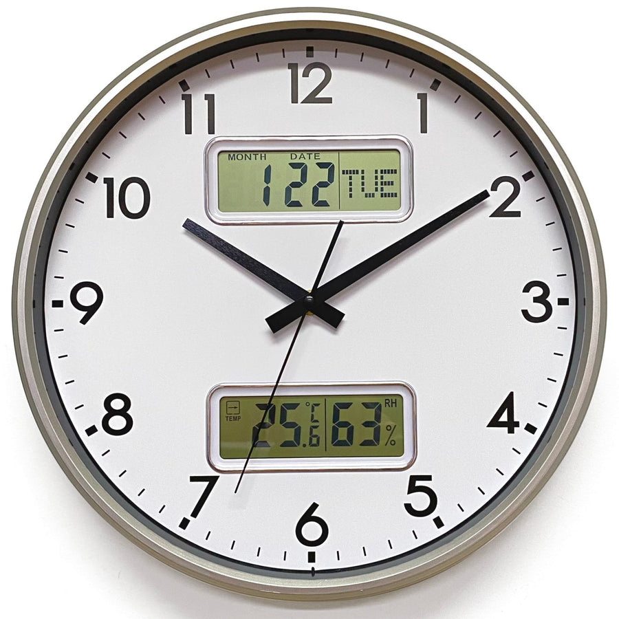 Victory Hayes Analog with Digital Date Day Temp Hygro Wall Clock Silver 32cm CJB-236S 1