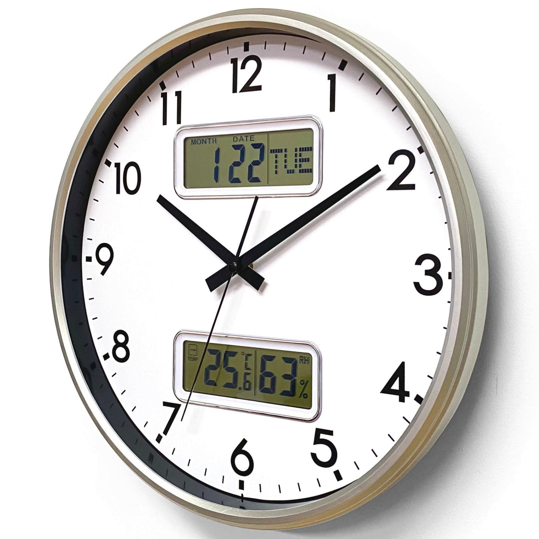 Victory Hayes Analog with Digital Date Day Temp Hygro Wall Clock Silver 32cm CJB-236S 3