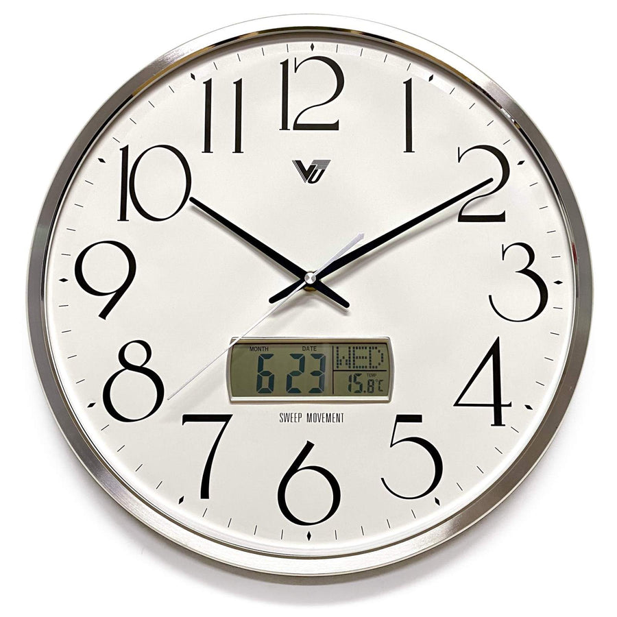 Victory Heidi Analogue with Digital Calendar Temp Wall Clock White 36cm CCJ-3240W 1