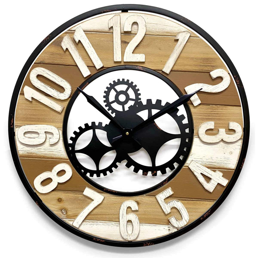 Victory Harlow Metal and Wood Panels Gears Wall Clock 60cm CHH-882 1