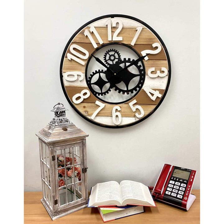 Victory Harlow Metal and Wood Panels Gears Wall Clock 60cm CHH-882 4