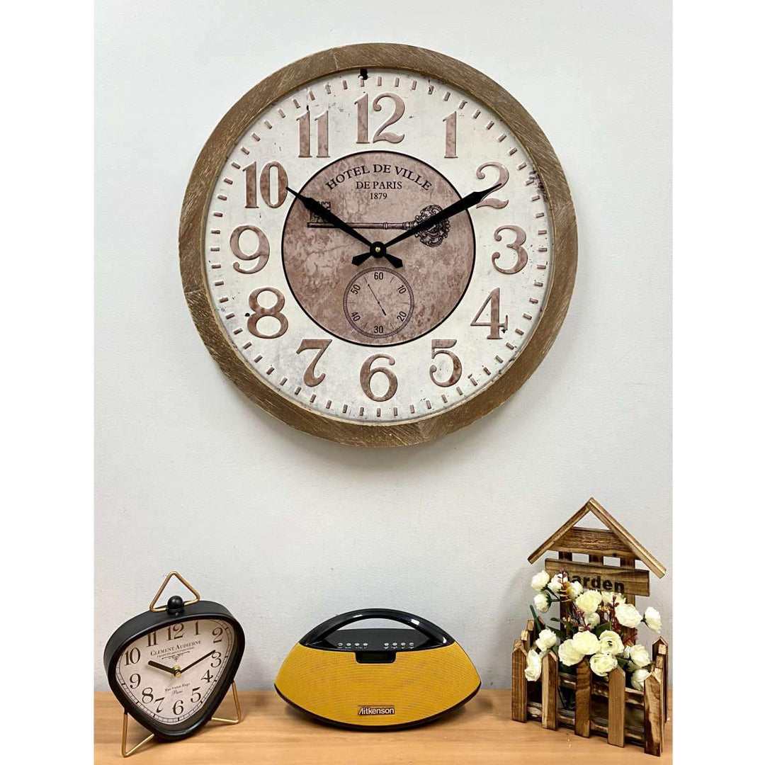 Victory Hotel De Ville Stamped Iron Wood Frame Wall Clock 60cm CHH-992 5