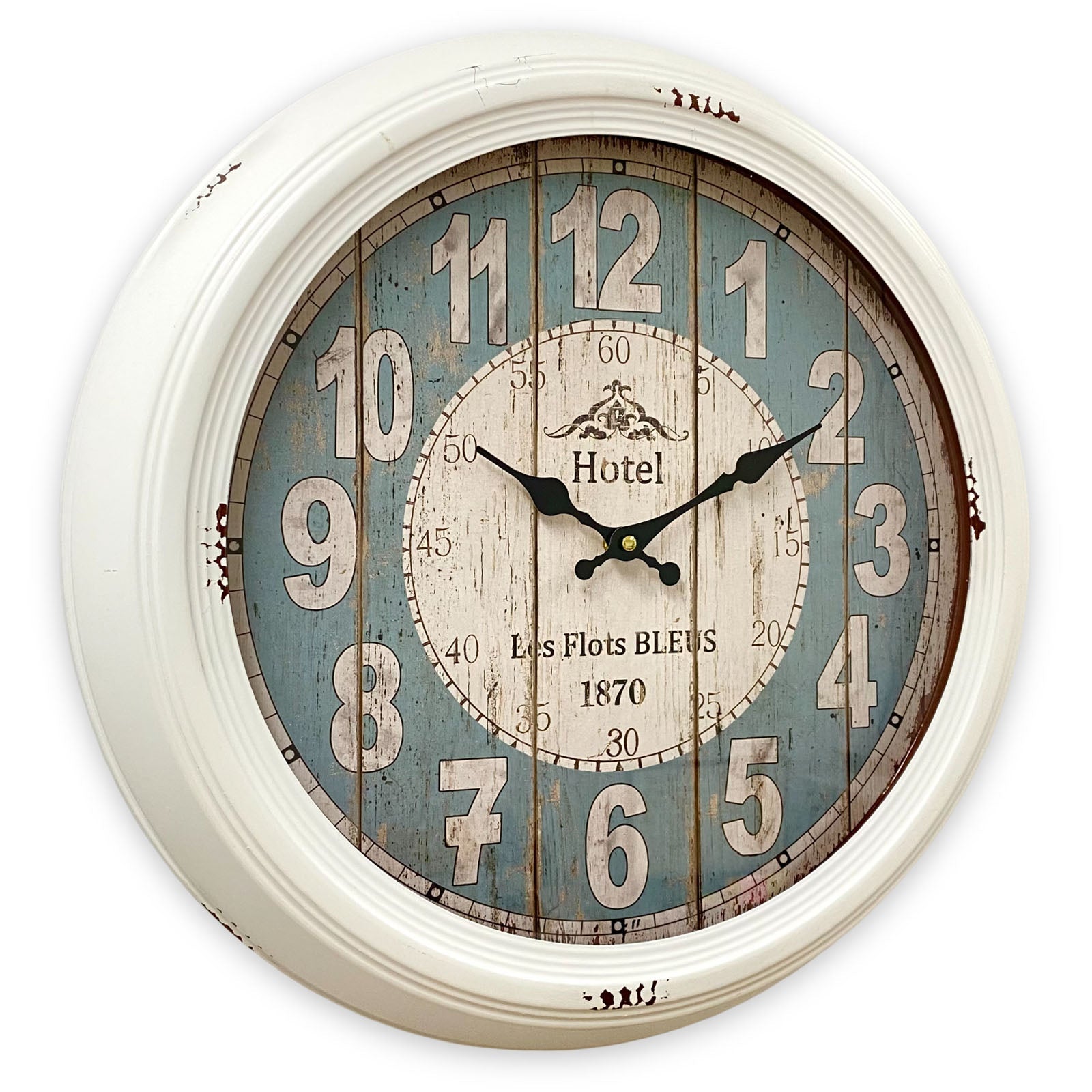 Victory Hotel Les Flots Bleus Vintage Metal Wall Clock White Blue 46cm CHH-553 1