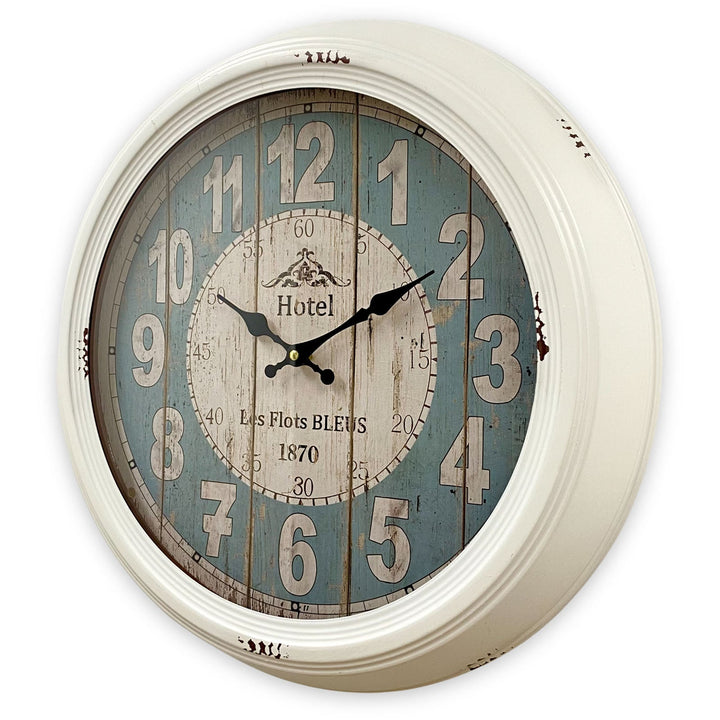Victory Hotel Les Flots Bleus Vintage Metal Wall Clock White Blue 46cm CHH-553 3