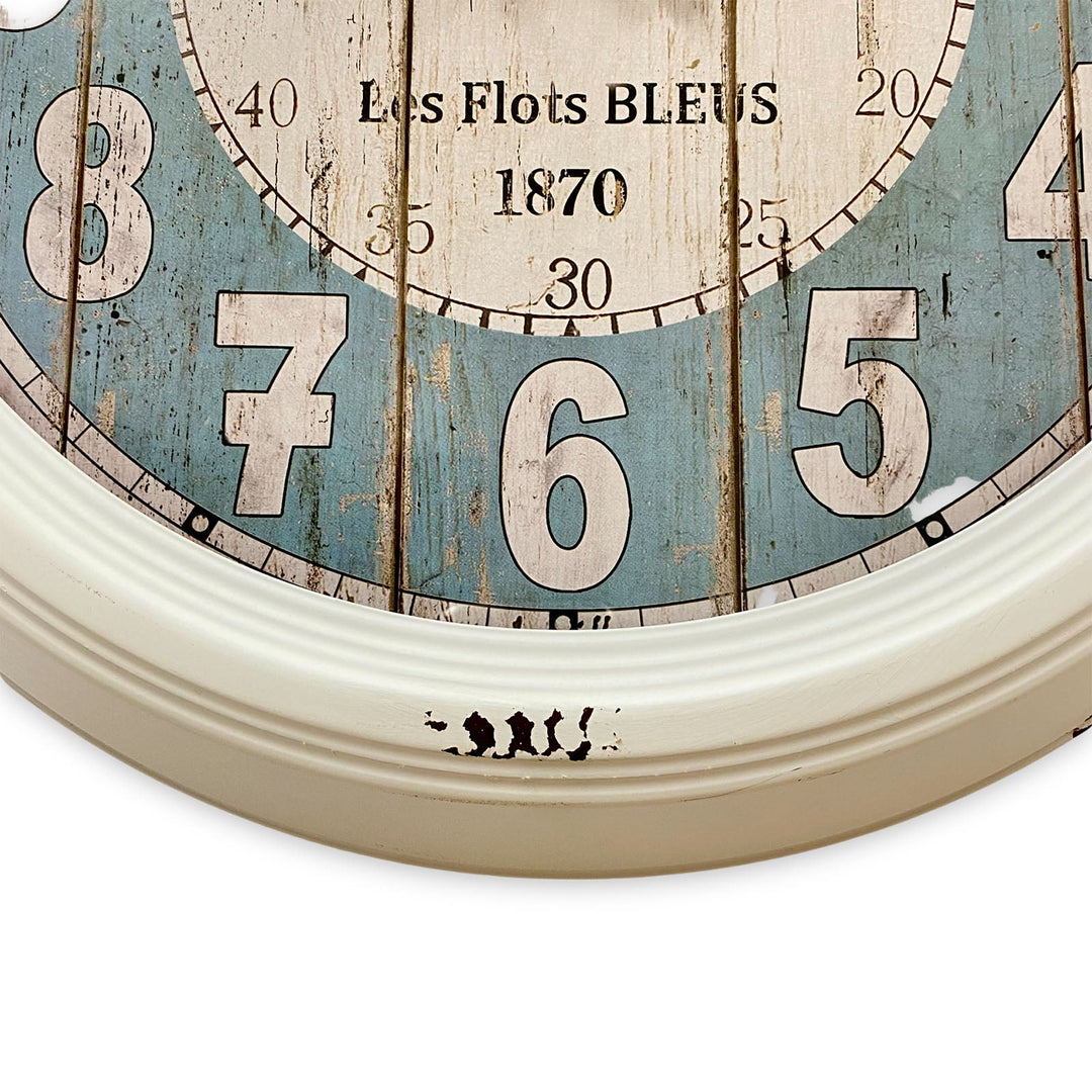 Victory Hotel Les Flots Bleus Vintage Metal Wall Clock White Blue 46cm CHH-553 6