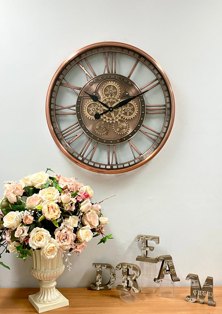 Victory Kensington Industrial Copper Wash Iron Moving Gears Wall Clock 70cm CCM-1755 2