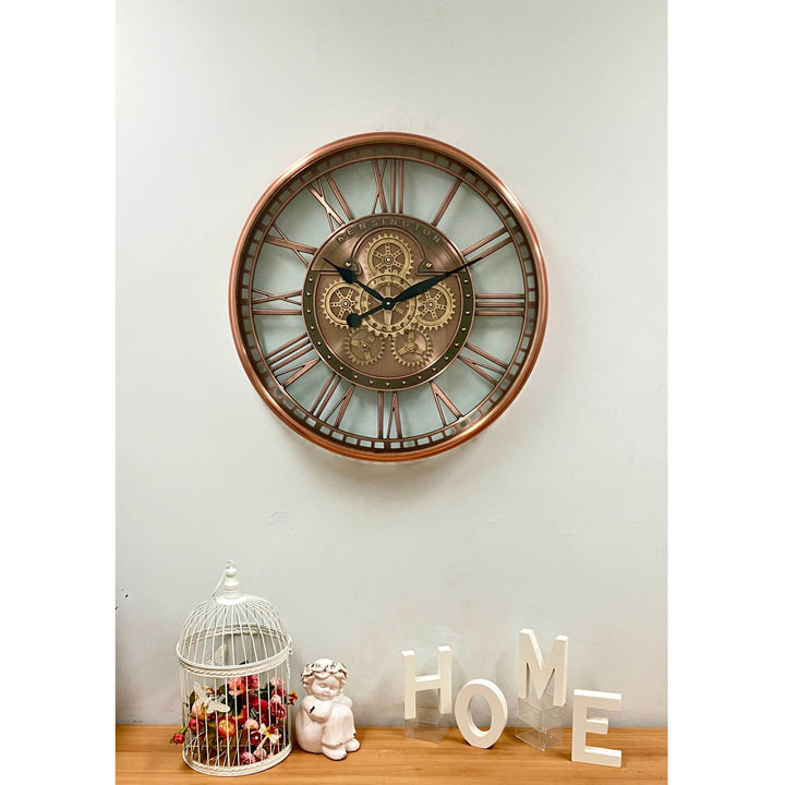 Victory Kensington Industrial Copper Wash Iron Moving Gears Wall Clock 70cm CCM-1755 3