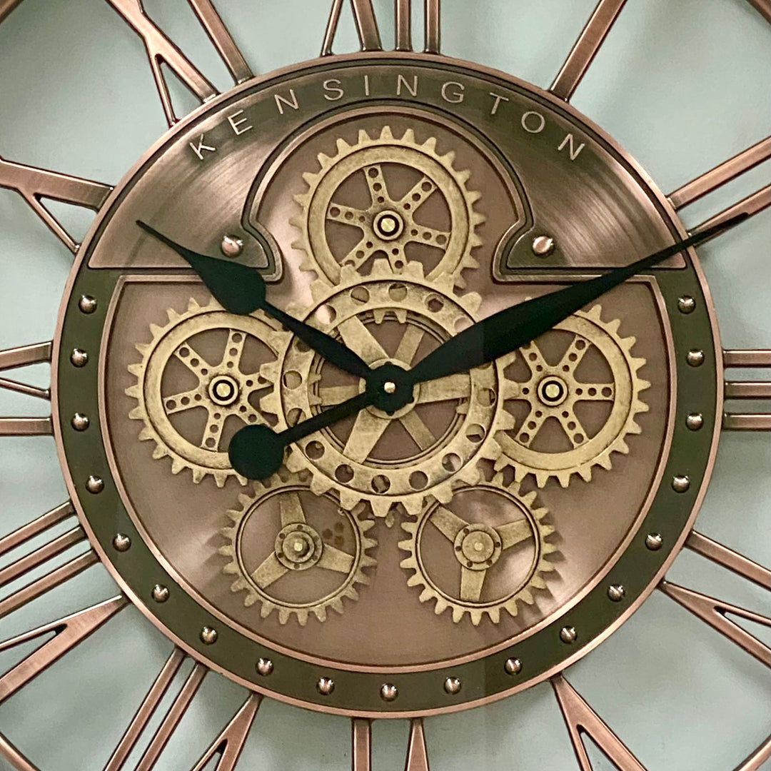 Victory Kensington Industrial Copper Wash Iron Moving Gears Wall Clock 70cm CCM-1755 6