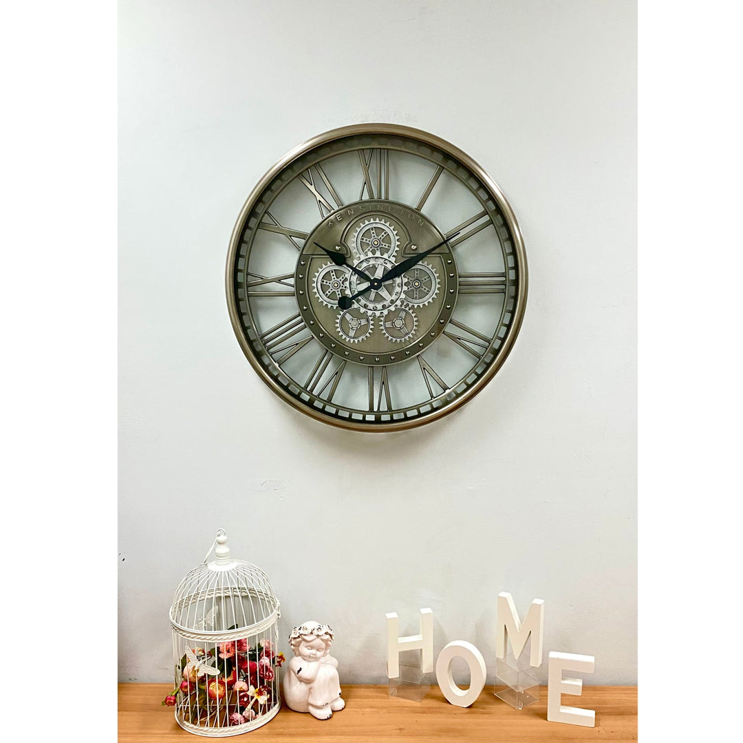 Victory Kensington Industrial Silver Wash Iron Moving Gears Wall Clock 70cm CCM-1766 2