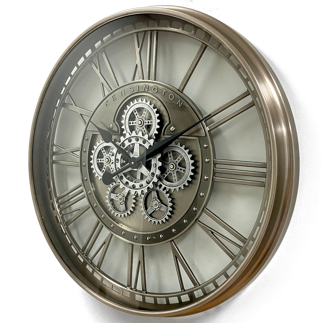 Victory Kensington Industrial Silver Wash Iron Moving Gears Wall Clock 70cm CCM-1766 4
