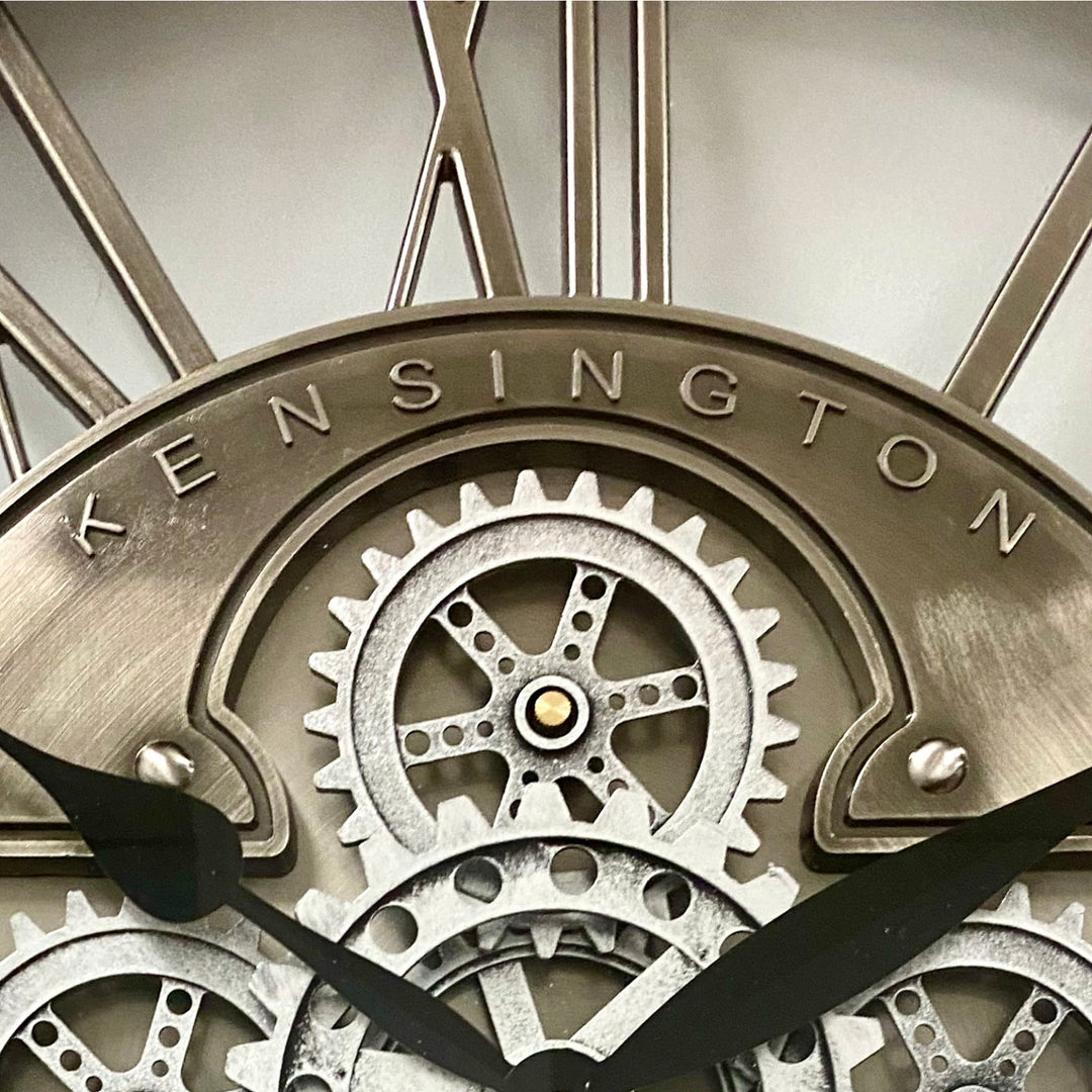 Victory Kensington Industrial Silver Wash Iron Moving Gears Wall Clock 70cm CCM-1766 6