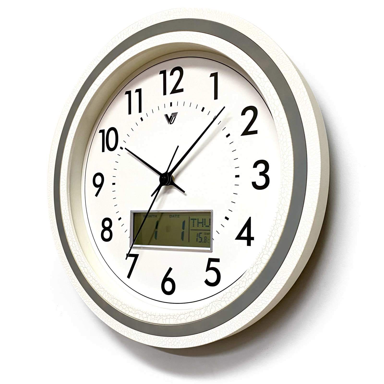 Victory Louies Analogue with Digital Calendar Temp Wall Clock White 42cm CCJ-8507 2