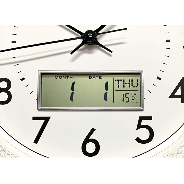 Victory Louies Analogue with Digital Calendar Temp Wall Clock White 42cm CCJ-8507 4