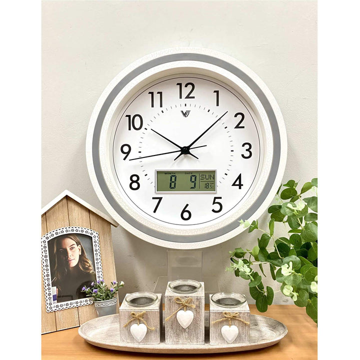 Victory Louies Analogue with Digital Calendar Temp Wall Clock White 42cm CCJ-8507 7