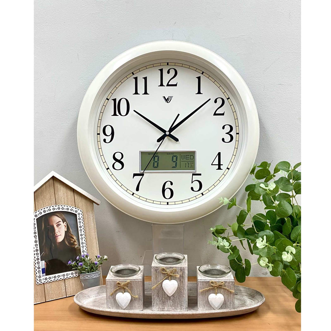 Victory Naomi Analogue with Digital Calendar Temp Wall Clock White 42cm CCJ-8503W 6