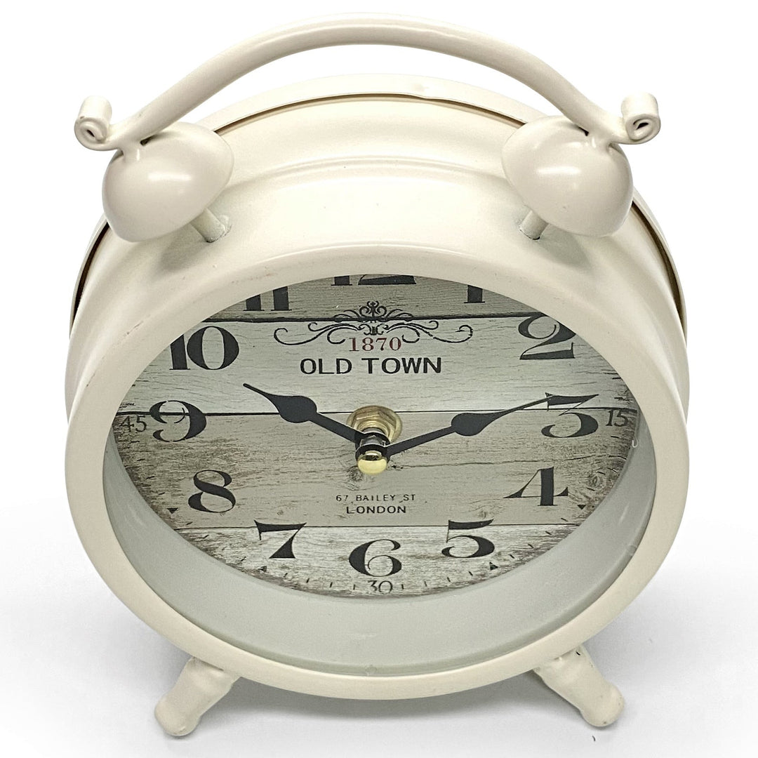 Victory Old Town Faux Twin Bell Metal Vintage Desk Clock Off White 21cm THH-33 4