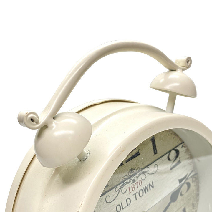 Victory Old Town Faux Twin Bell Metal Vintage Desk Clock Off White 21cm THH-33 5