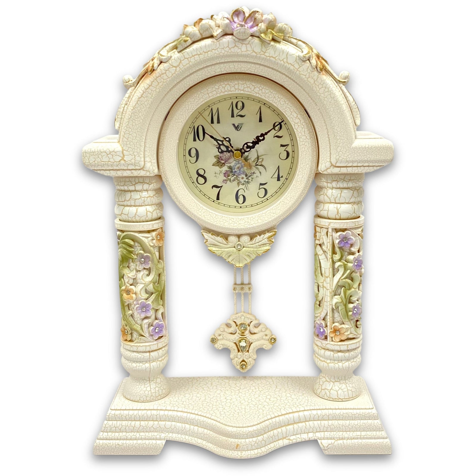 Victory Penelope Floral Arch Mantel Clock Cream 40cm TSS-1466 1