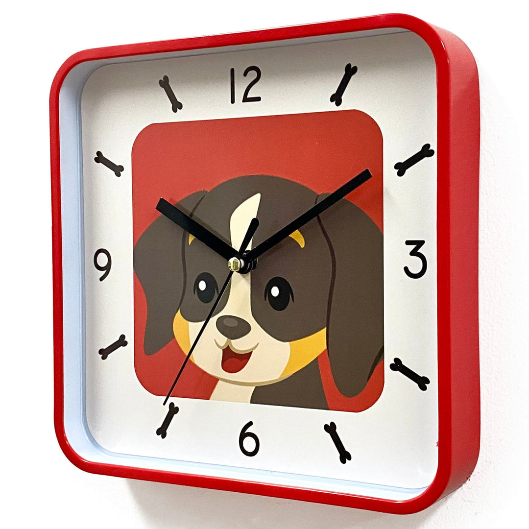 Victory Puppy Dog Tiny Square Wall Clock Red 19cm CJH-6003R 3
