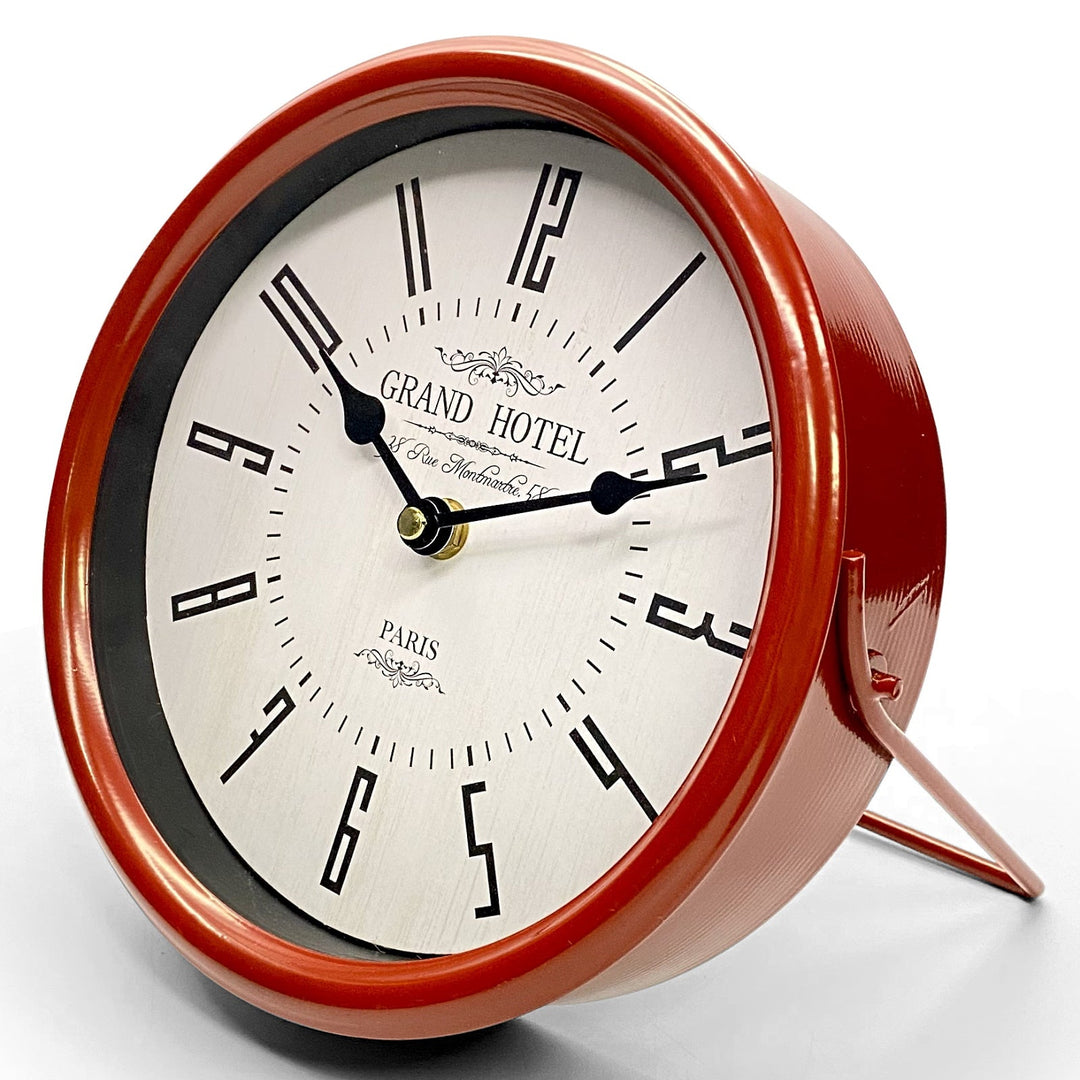 Victory Rue Montmartre Round Metal Desk Clock Red 21cm THH-691 3