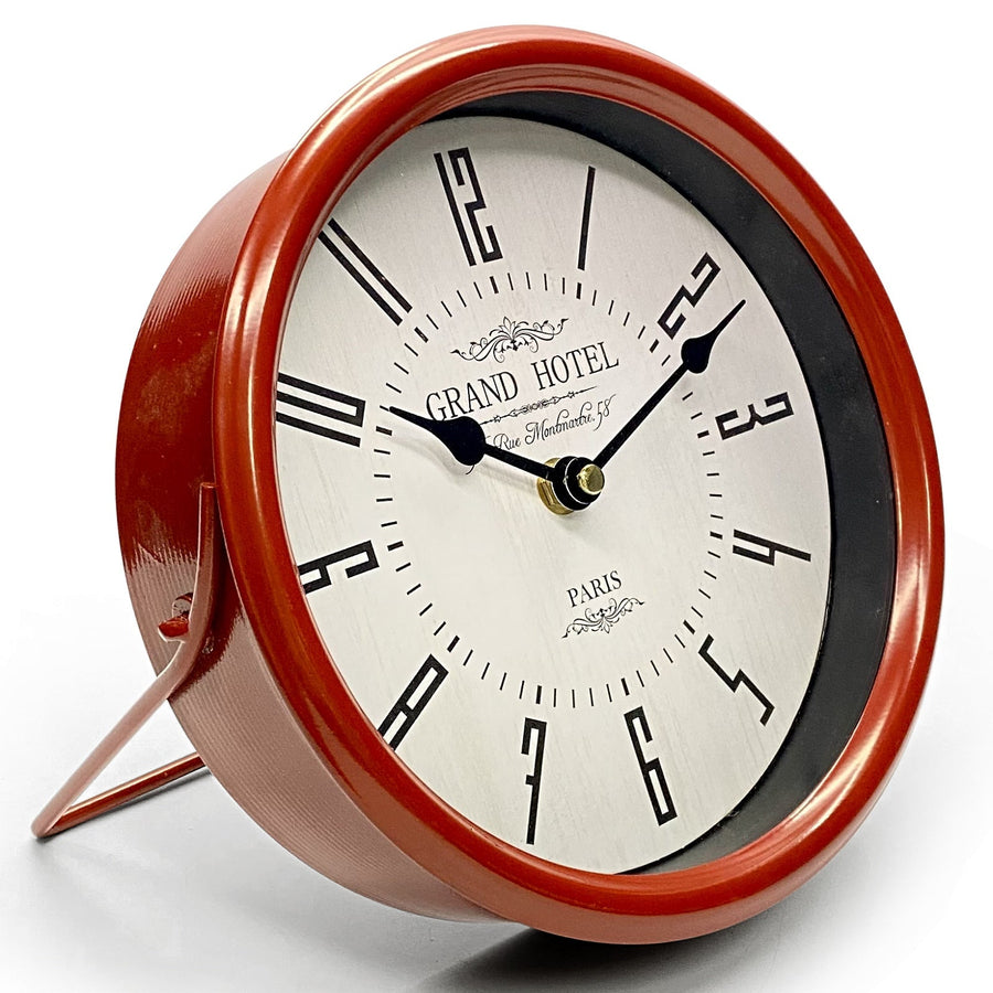 Victory Rue Montmartre Round Metal Desk Clock Red 21cm THH-691 4