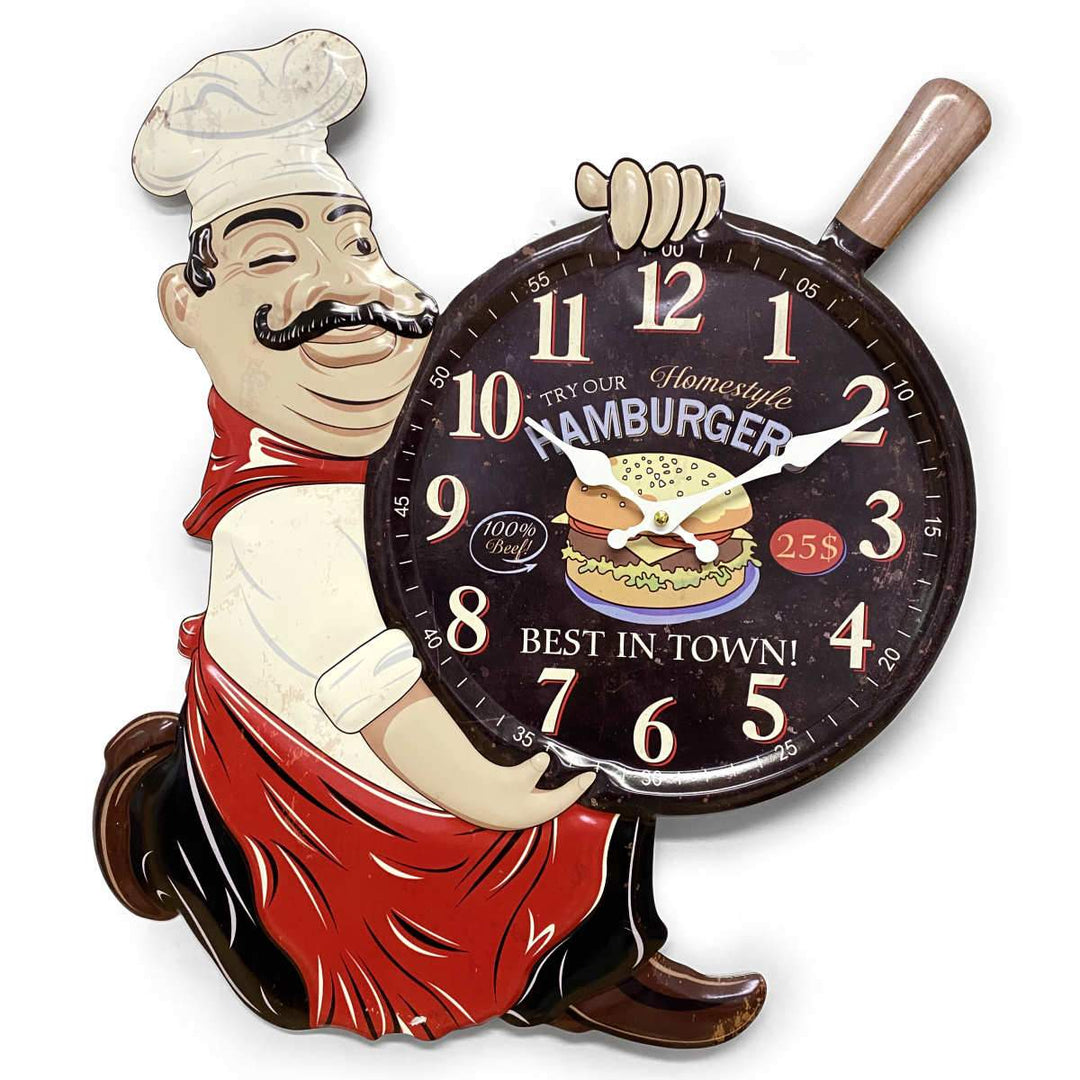 Victory Try Our Hamburgers Stamped Iron Wall Clock 54cm CHH-A1 1
