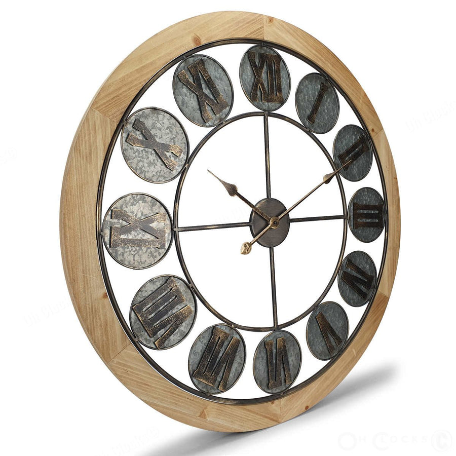 Victory Aramis Floating Roman Discs Metal Wood Wall Clock 80cm CEW-1907 Angle
