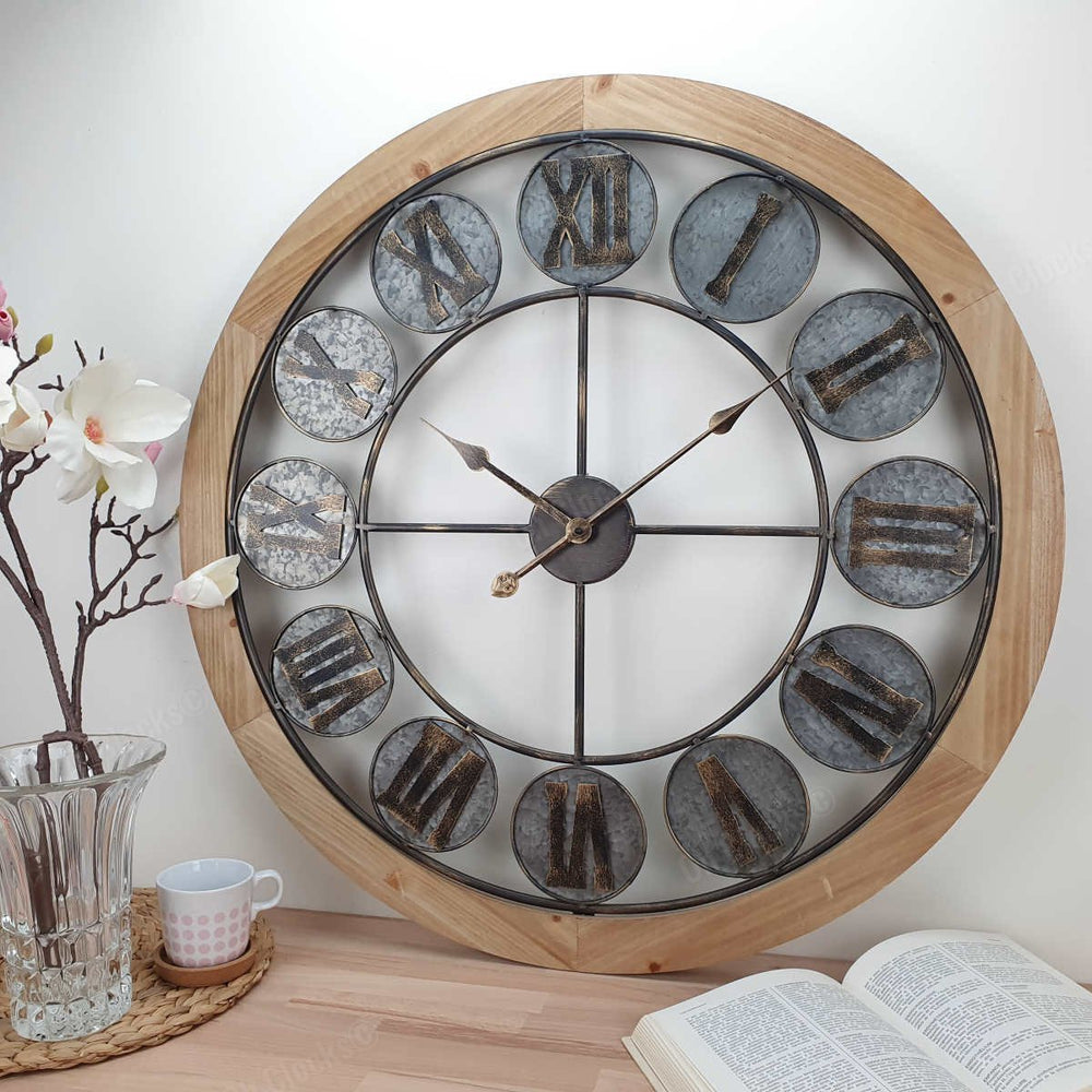 Victory Aramis Floating Roman Discs Metal Wood Wall Clock 80cm CEW-1907 Lifestyle