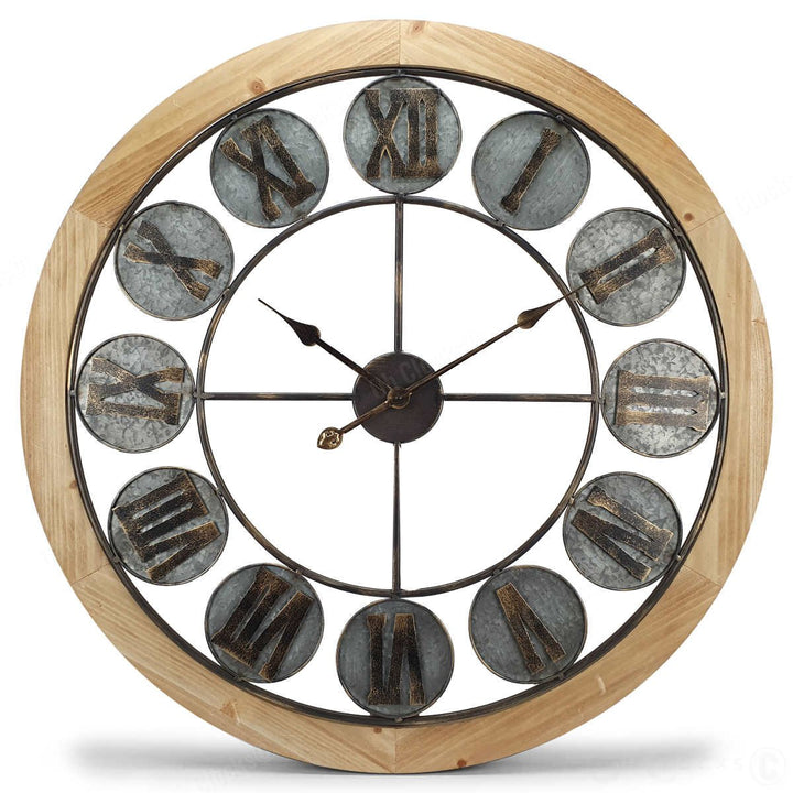 Victory Aramis Floating Roman Discs Metal Wood Wall Clock 80cm CEW-1907 Front