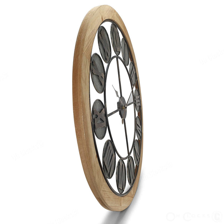 Victory Aramis Floating Roman Discs Metal Wood Wall Clock 80cm CEW-1907 Side