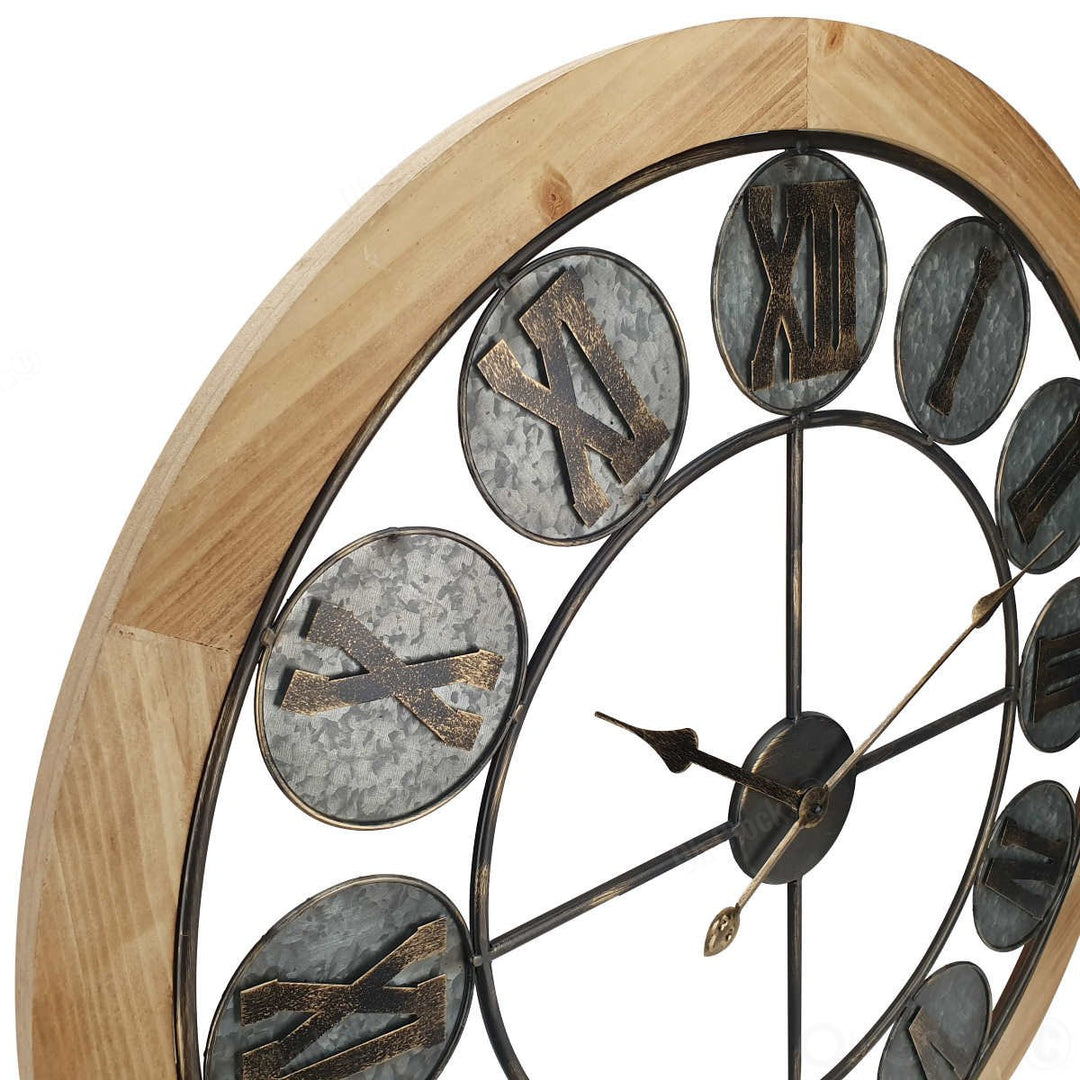 Victory Aramis Floating Roman Discs Metal Wood Wall Clock 80cm CEW-1907 Zoom1
